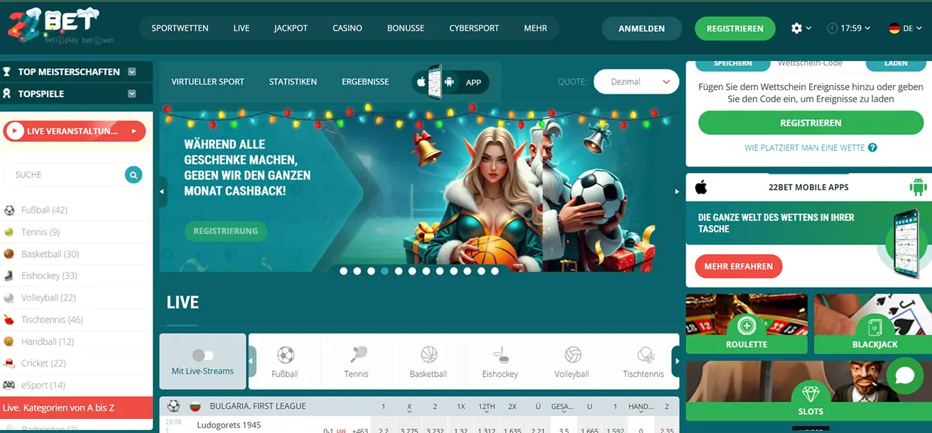 22Bet Wett- und Casinoseite